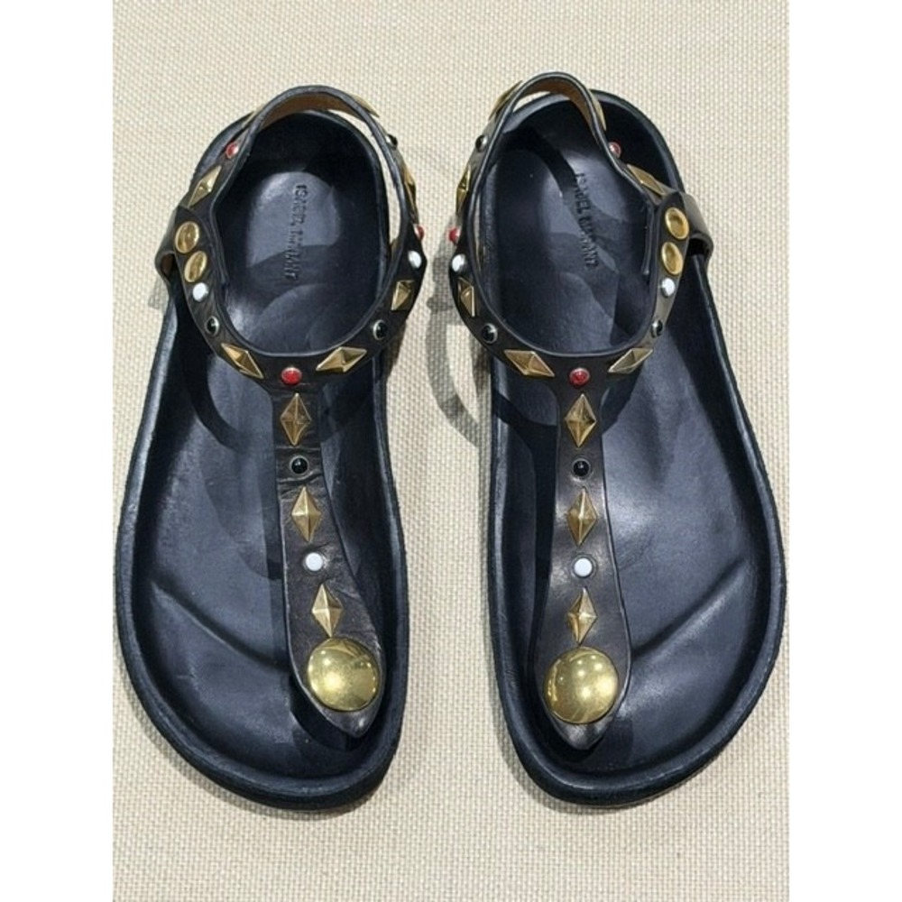 Authentic NEW ISABEL MARANT Black Leather T-Strap Sandals Size 36